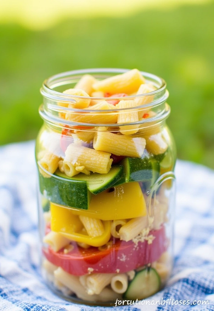 23 Mason Jar Meal Prep Ideas That’ll Simplify Your Week and Wow Your Taste Buds! - 8. Veggie-Packed Pasta Salad