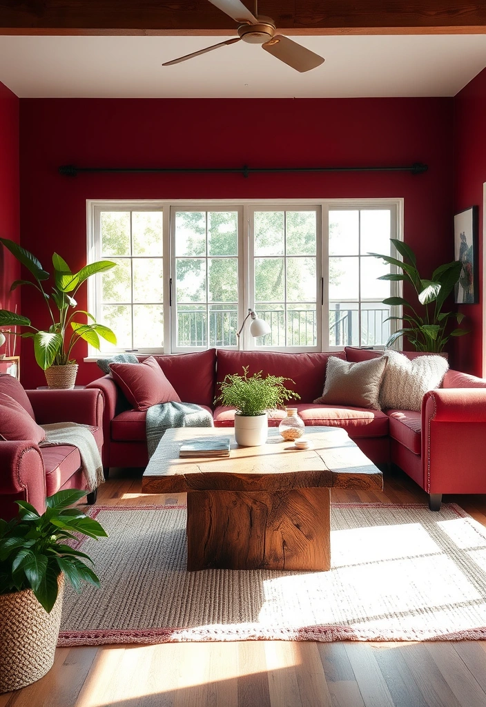 24 Burgundy Living Room Inspirations That Will Spark Your Creativity! - 5. Burgundy with Natural Elements