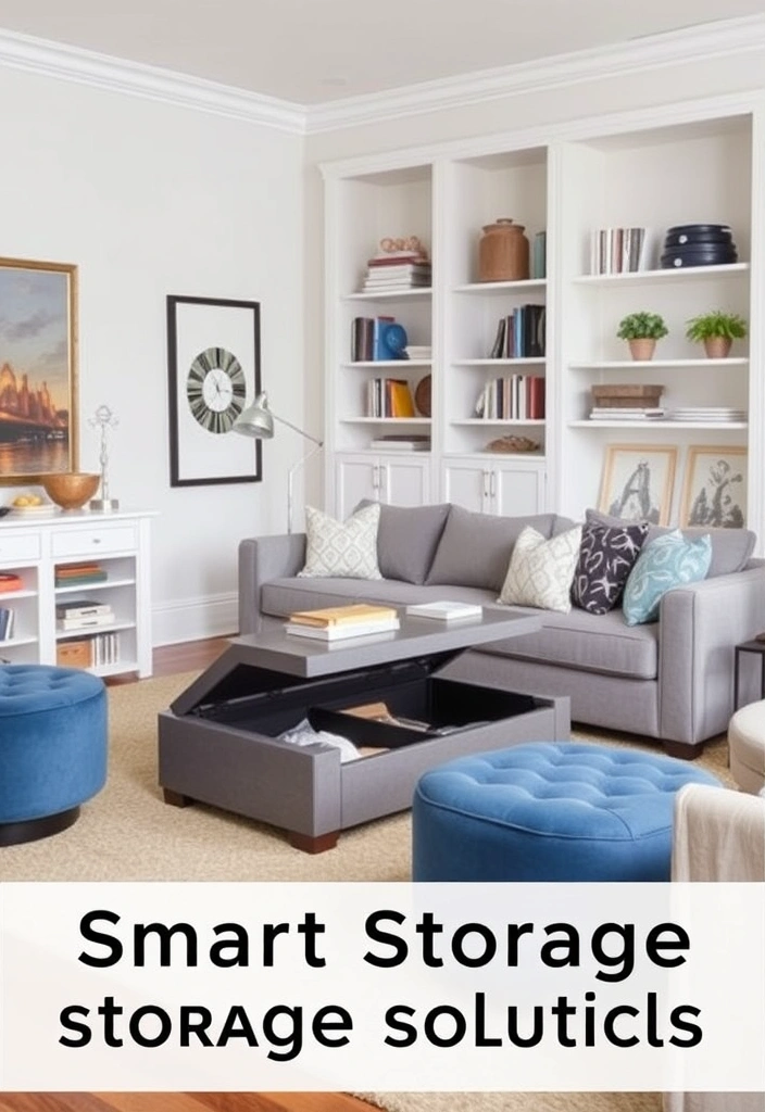 24 Blue and Gray Living Room Ideas That'll Transform Your Space (You Won't Believe #12!) - 20. Smart Storage Solutions