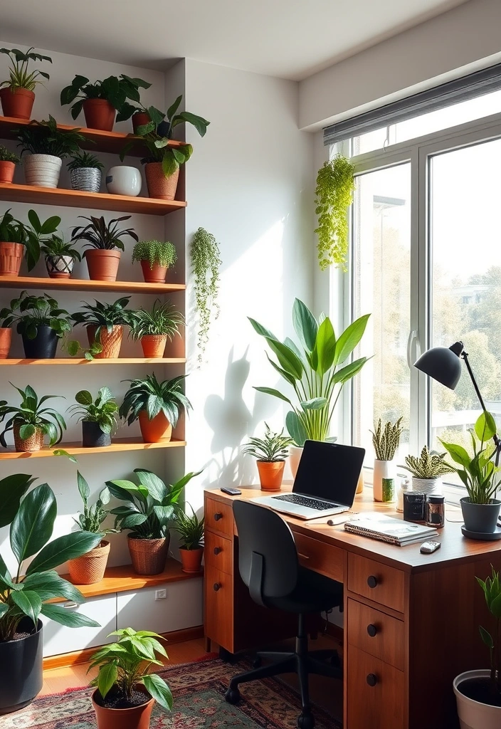 26 Stunning Moody Home Office Inspirations That Will Transform Your Workspace! - 11. Greenery Galore