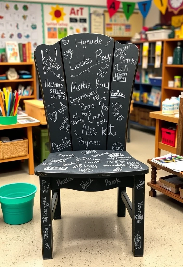 27 Yard Painted DIY Teacher Reading Chairs That Will Transform Any Classroom! - 8. Chalkboard Paint Chairs