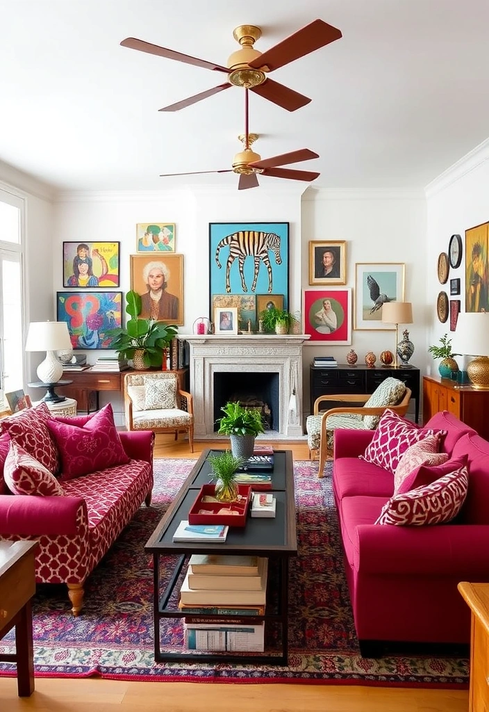 24 Burgundy Living Room Inspirations That Will Spark Your Creativity! - 7. Eclectic Burgundy Mix