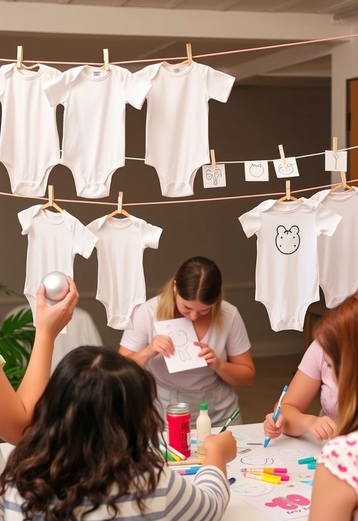 22 Couples Baby Shower Cute Ideas That'll Make You Say 'Aww!' - 19. Cute Baby Onesie Decorating Station