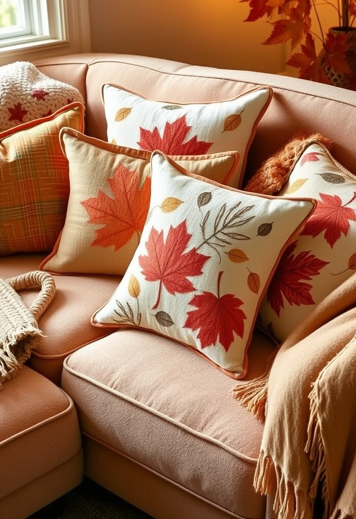 29 Fall Budget Decorating Ideas You Can’t Afford to Miss (Especially #16!) - 7. Fall-Themed Throw Pillows