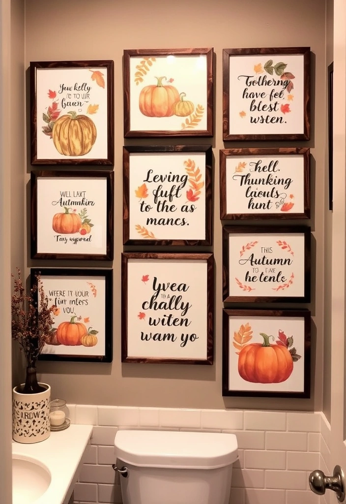 27 Fall Bathroom Decorating Ideas That Will Transform Your Space Into a Cozy Retreat! - 7. Autumn-Themed Wall Art