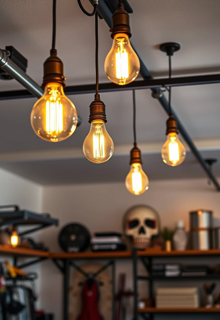 27 Budget Garage Man Cave Ideas That Will Transform Your Space on a Dime! - 5. Industrial Lighting