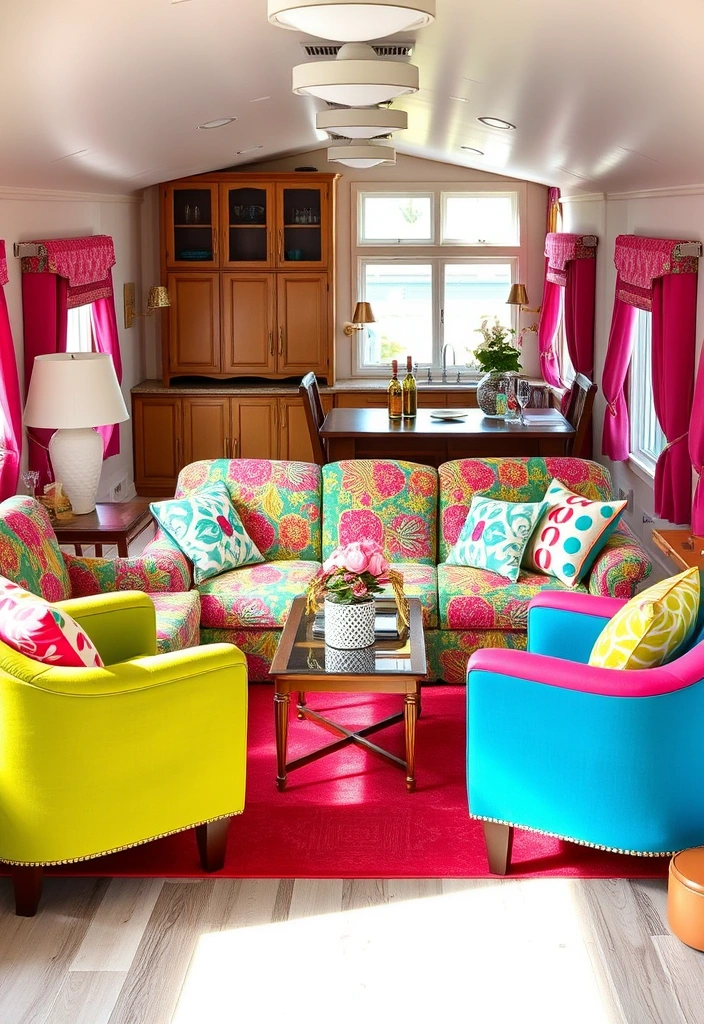 27 Mobile Home Living Room Transformation Ideas That’ll Blow Your Mind! - 20. Colorful Upholstery