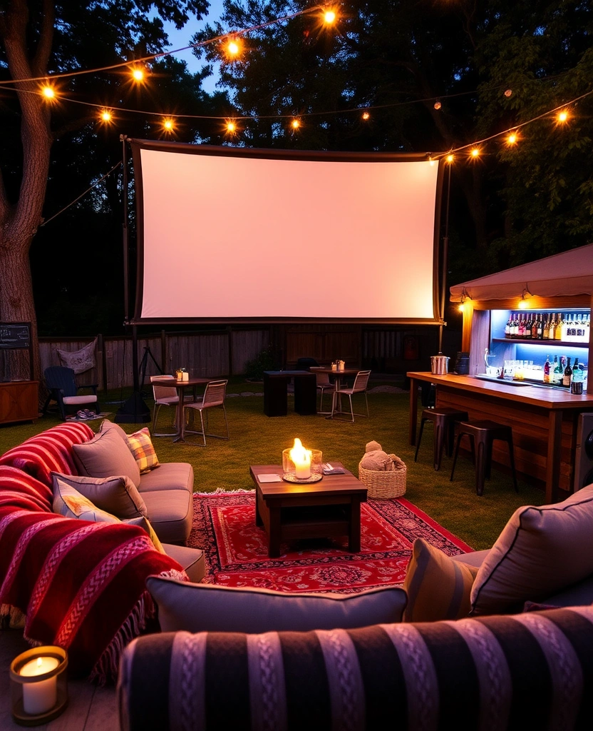 24 Basement Bar Ideas That'll Make You Want to Host Every Weekend! - 23. Outdoor Movie Bar