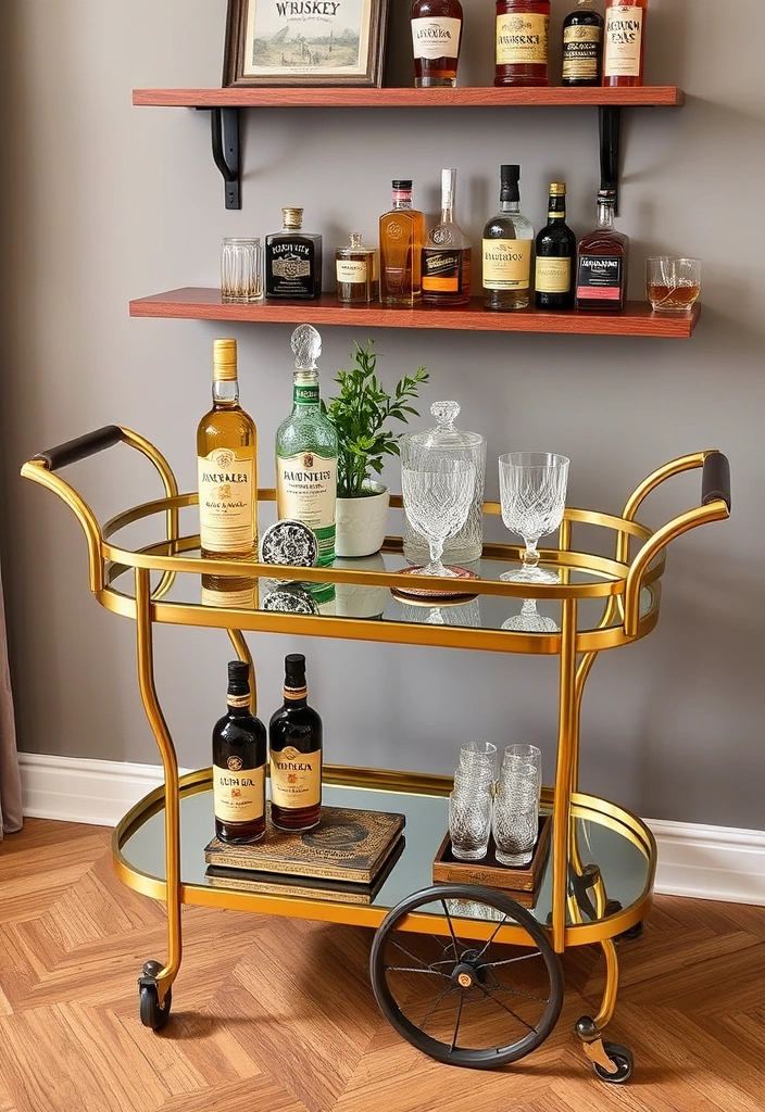 25 Cozy Whiskey Lounge Ideas That'll Turn Your Living Room into a Luxurious Retreat! - 2. Elegant Bar Cart