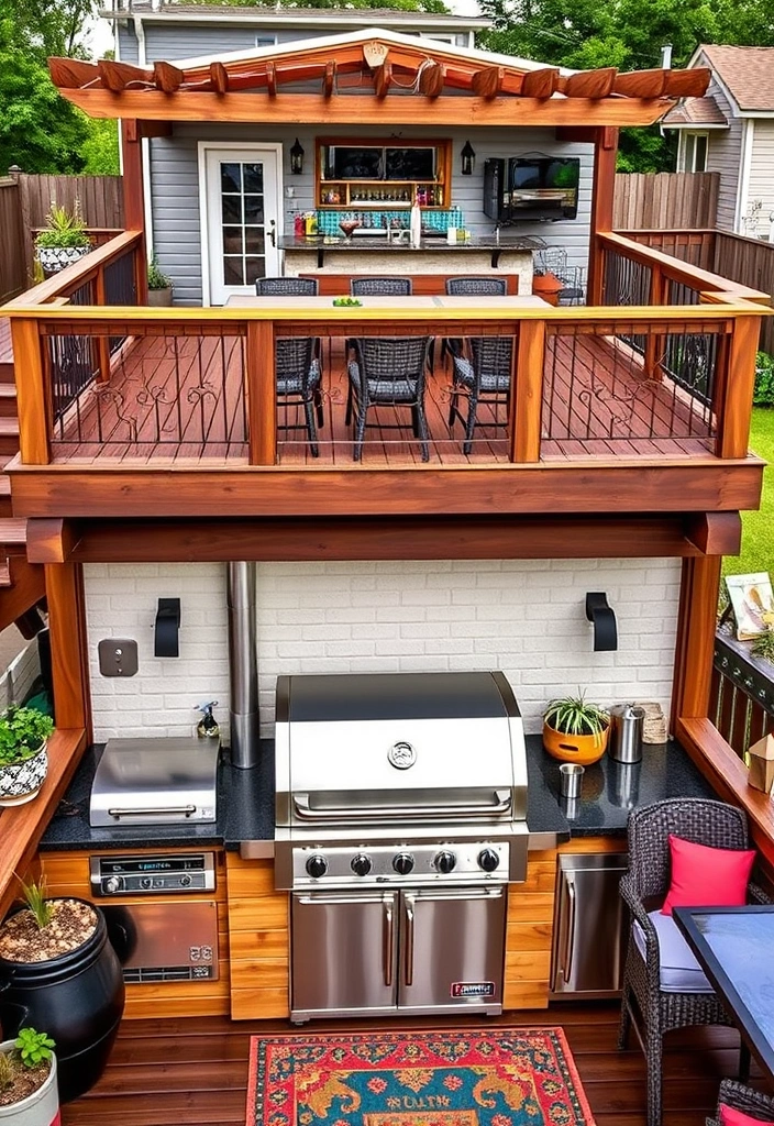 20 Two-Level Deck Ideas That Will Transform Your Backyard Into a Dream Retreat! - 18. Outdoor Bar and Grill