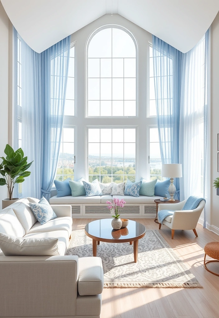 23 Blue and Green Living Room Ideas That'll Transform Your Space into a Coastal Paradise! - 8. Wall of Windows