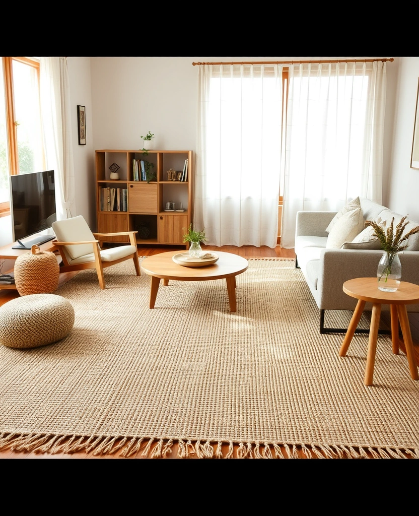 24 Japandi Living Room Designs That Will Transform Your Space into a Zen Paradise! - 18. Natural Fiber Rugs