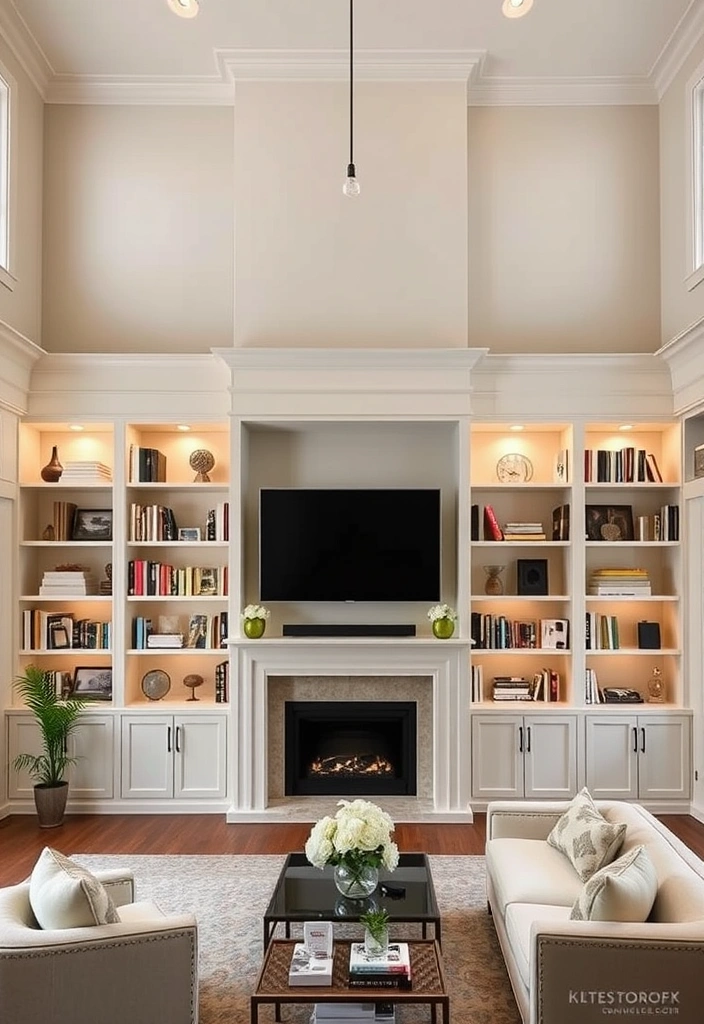 26 High Ceiling Living Room Ideas That'll Leave You Breathless (You Won't Believe #18!) - 17. Consider Built-Ins