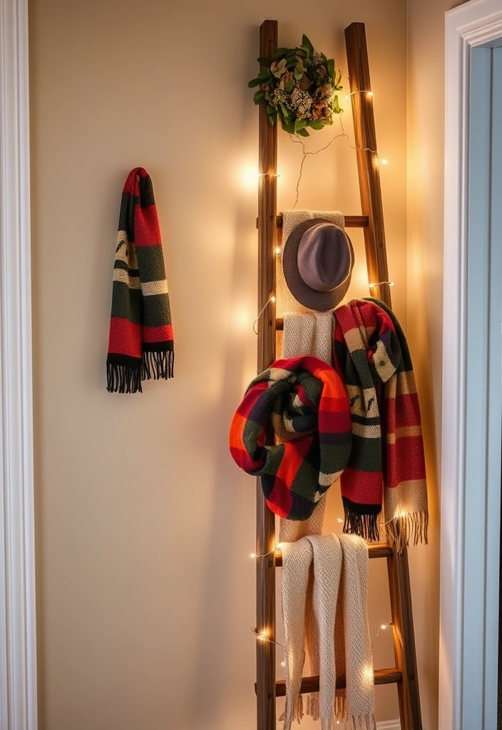 20 DIY Entryway Decor Ideas That Will Wow Your Guests! - 1. Rustic Ladder for Coats and Accessories