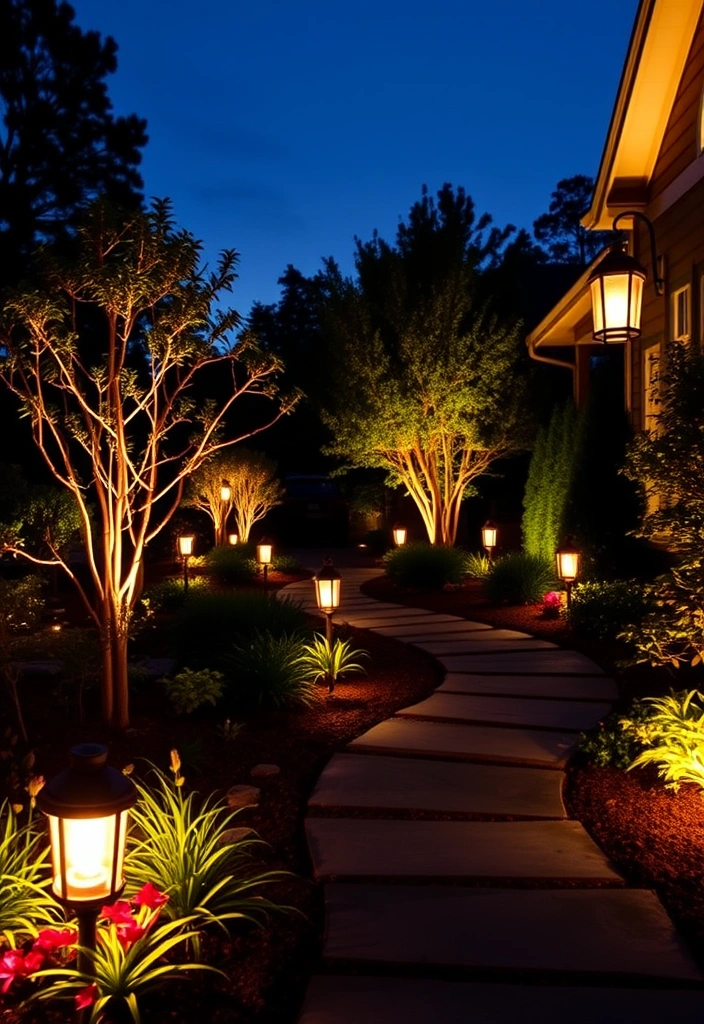 27 Stunning Front Yard Landscaping Ideas That'll Transform Your Home Into a Neighborhood Showstopper! - 12. Garden Lighting