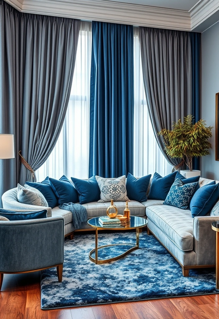 24 Blue and Gray Living Room Ideas That'll Transform Your Space (You Won't Believe #12!) - 9. Luxurious Layers