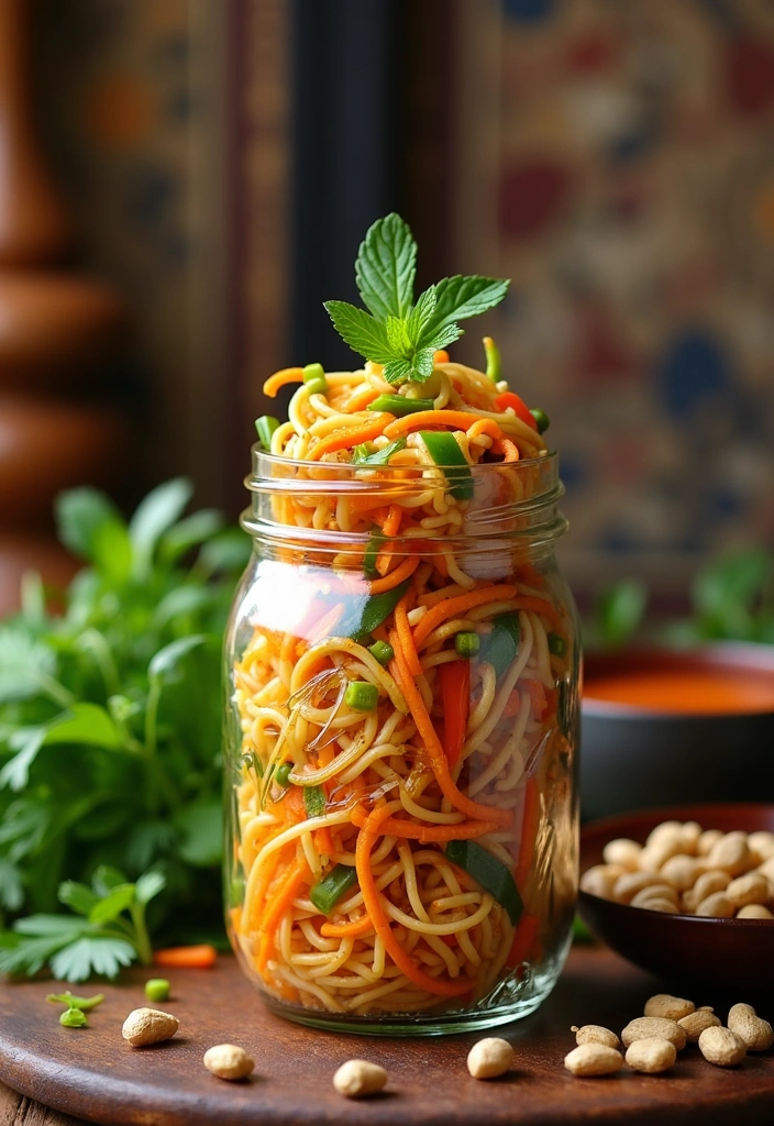 23 Mason Jar Meal Prep Ideas That’ll Simplify Your Week and Wow Your Taste Buds! - 4. Thai Peanut Noodle Salad