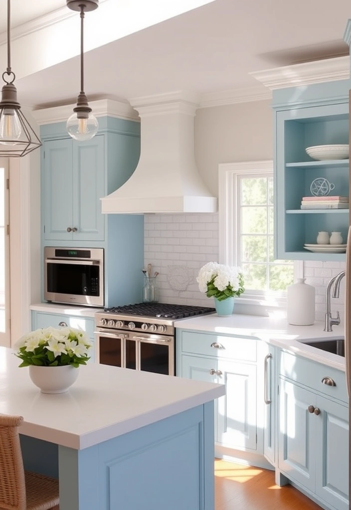 25 Painted Kitchen Cabinet Color Ideas That Will Transform Your Space! - 17. Gentle Sky Blue