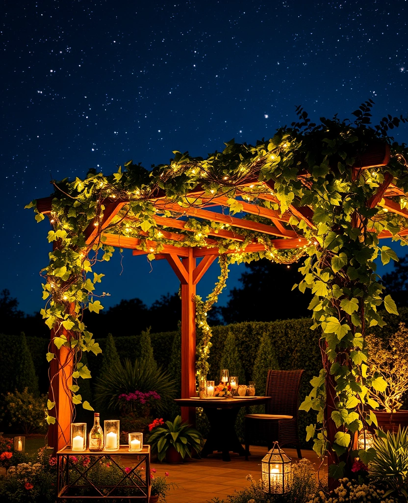 20 Grape Vine Trellis Ideas That Will Make Your Garden Stand Out! - 24. Trellis with Climbing Lights