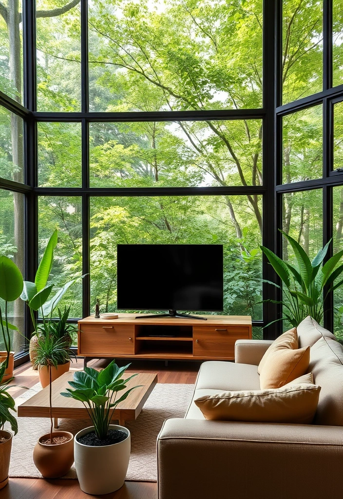 27 Modern TV Room Ideas That'll Transform Your Viewing Experience Forever! - 7. Nature-Inspired Retreat