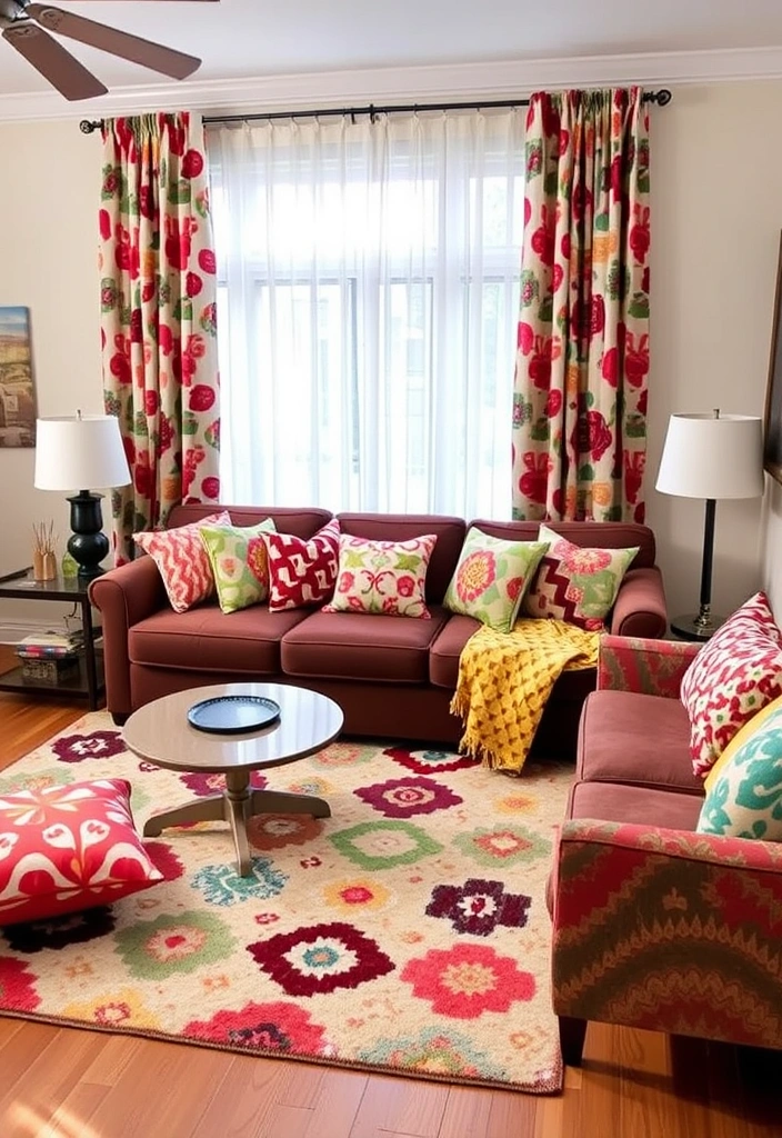 20 Brown Sofa Living Room Ideas That’ll Transform Your Space! - 13. Playful Patterns