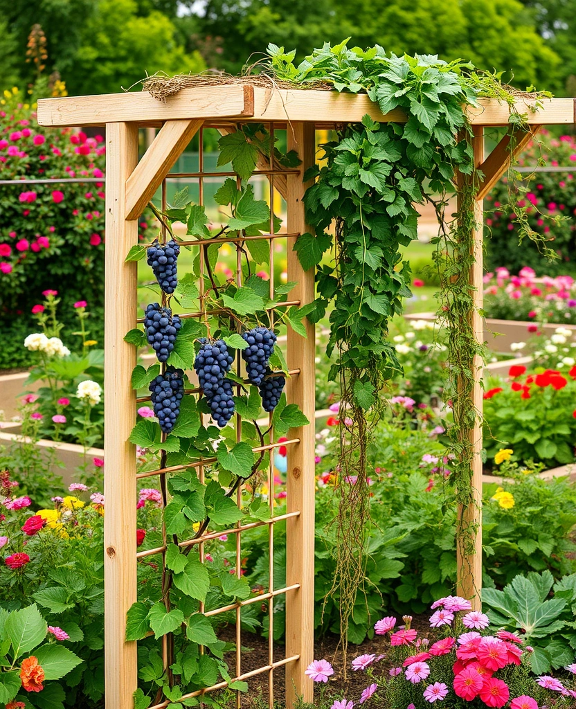 20 Grape Vine Trellis Ideas That Will Make Your Garden Stand Out! - 30. Trellis with Climbing Herbs