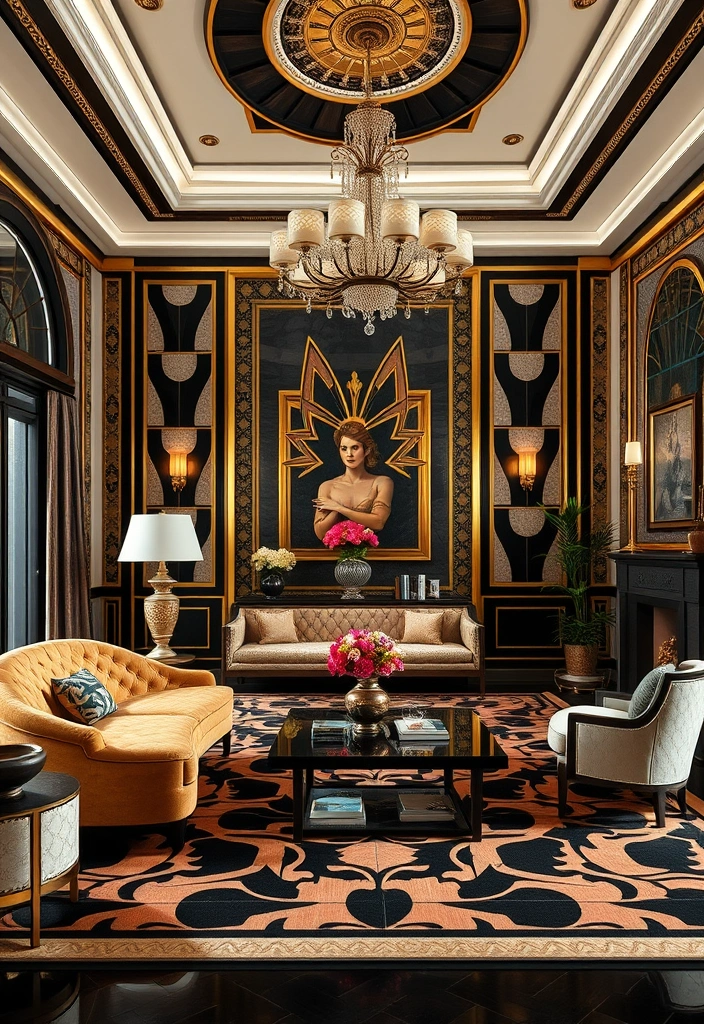 28 Vibrant Living Room Styles That Will Ignite Your Creativity! - 13. Art Deco Glam