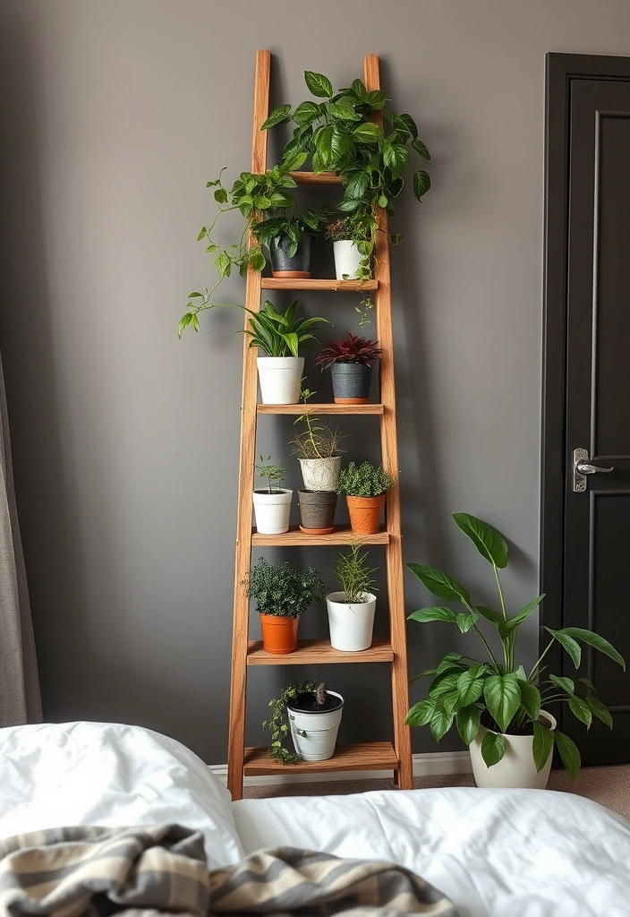 21 Plants in Bedroom Ideas That Will Transform Your Space into a Lush Oasis! - 12. Plant Ladder Display