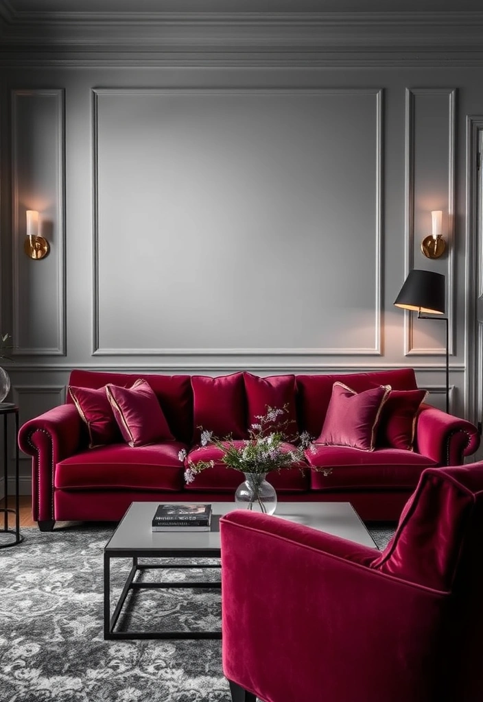 24 Burgundy Living Room Inspirations That Will Spark Your Creativity! - 8. Burgundy Meets Gray