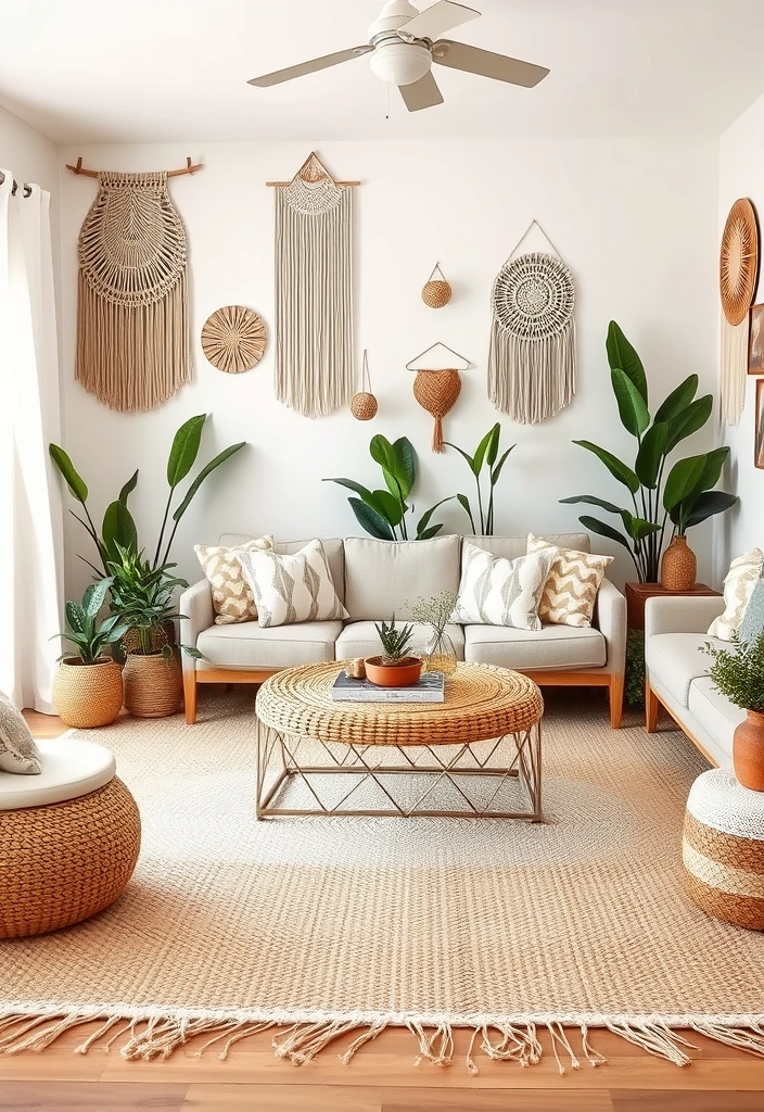 22 Coastal Neutral Living Room Ideas That Will Make You Feel Like You're on Vacation Every Day! - 1. Beachy Bohemian Bliss