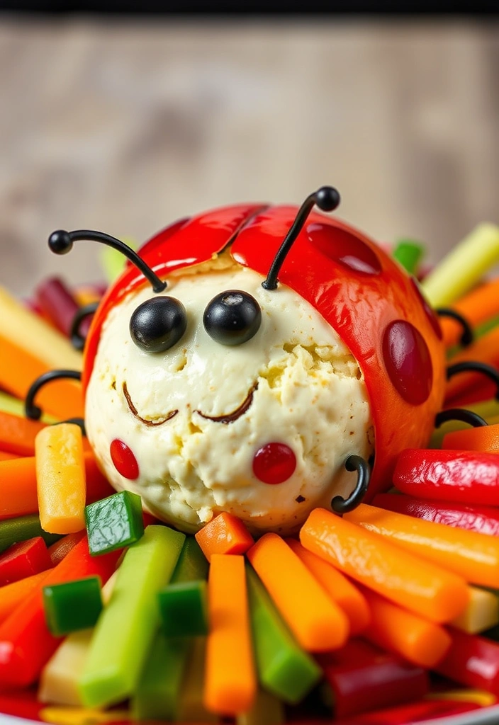 25 Irresistibly Shaped Cheese Balls Ideas That Will Wow Your Guests! - 15. Delightful Ladybug Cheese Ball