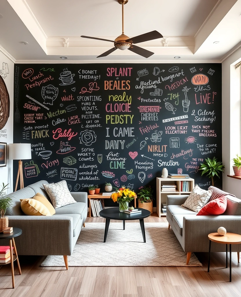 25 Modern 70s Living Room Ideas That'll Make You Want to Time Travel! - 23. Chalkboard Walls