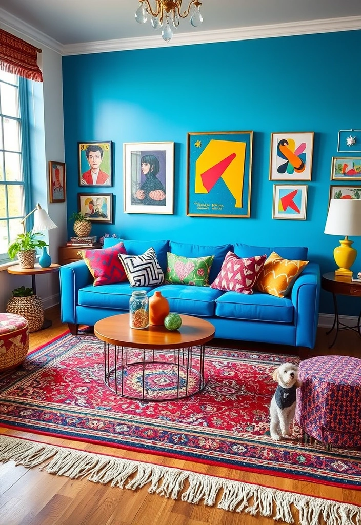 27 Stunning Blue Couch Living Room Ideas You’ll Want to Copy ASAP! - 19. Playful Patterns