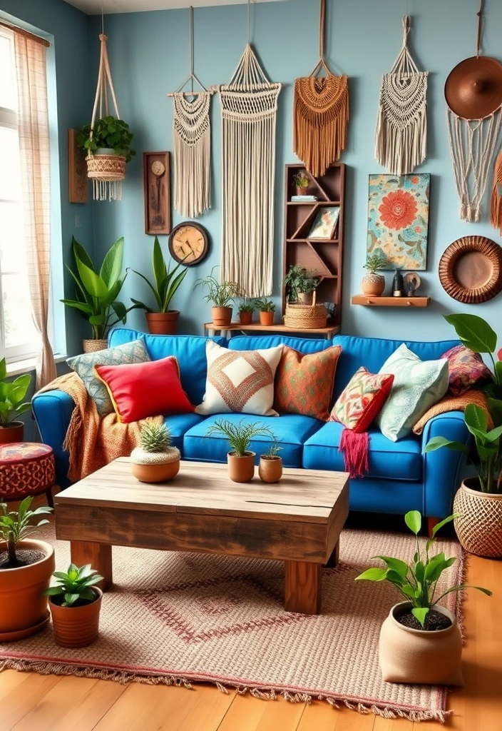 27 Stunning Blue Couch Living Room Ideas You’ll Want to Copy ASAP! - 5. Bohemian Bliss