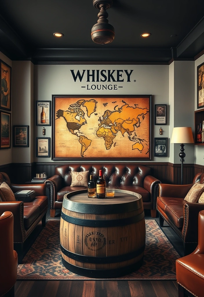 25 Cozy Whiskey Lounge Ideas That'll Turn Your Living Room into a Luxurious Retreat! - 14. Themed Decor