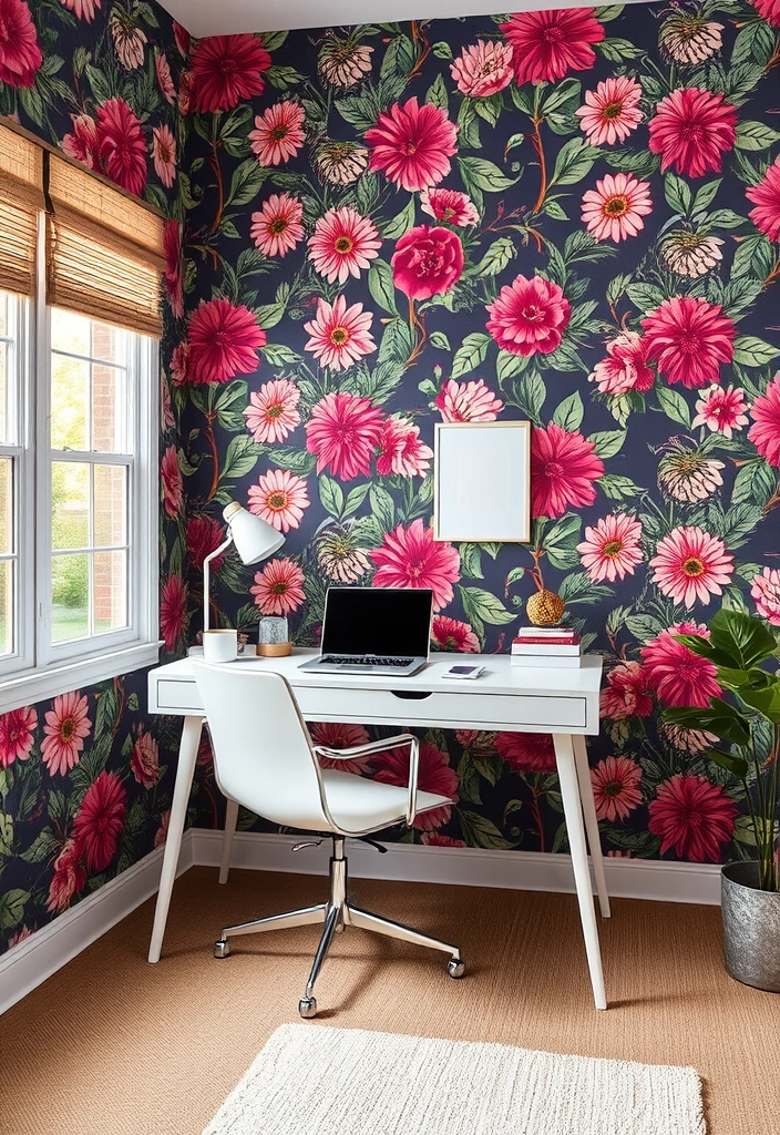 26 Stunning Moody Home Office Inspirations That Will Transform Your Workspace! - 13. Bold Wallpaper