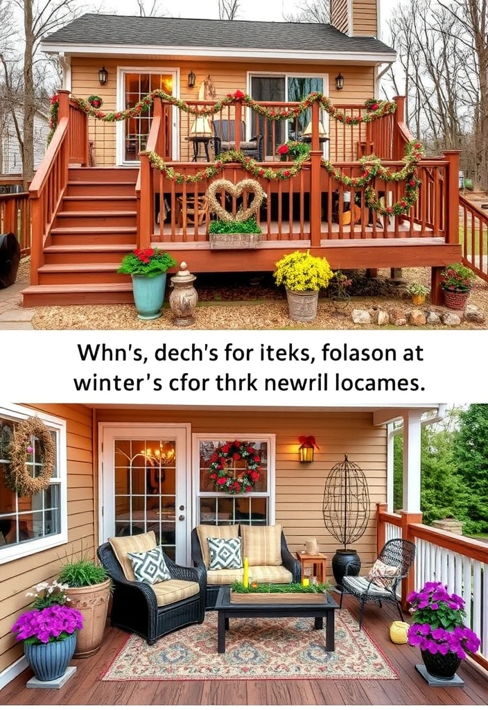 20 Two-Level Deck Ideas That Will Transform Your Backyard Into a Dream Retreat! - 16. Seasonal Decor Haven