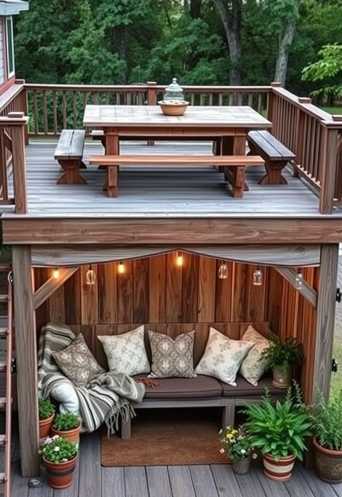 20 Two-Level Deck Ideas That Will Transform Your Backyard Into a Dream Retreat! - 8. Rustic Farmhouse Vibe