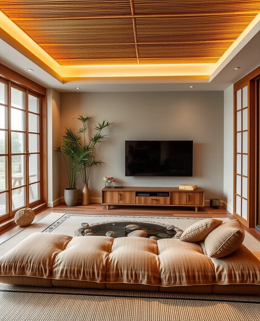 27 Modern TV Room Ideas That'll Transform Your Viewing Experience Forever! - 23. Zen Retreat