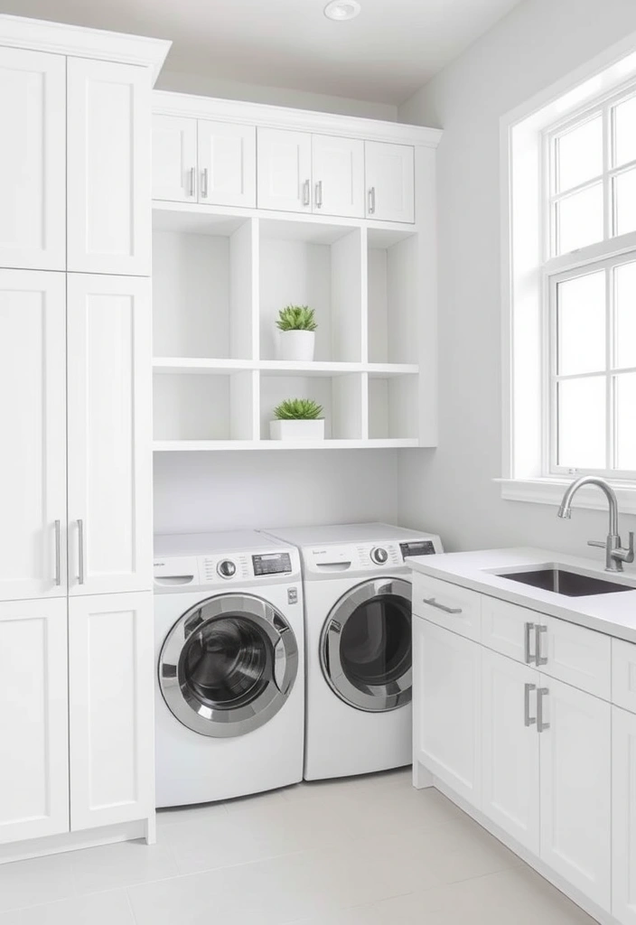 20 Laundry Room Cabinet Ideas That'll Make You Want to Do Laundry! - 1. Minimalist White Cabinets