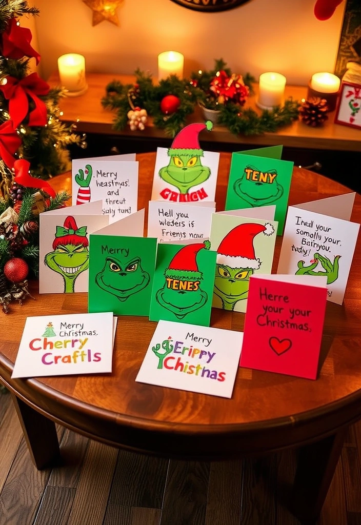 23 DIY Grinch Decorations That'll Make Your Holiday Season Merry and Bright! - 14. Grinch-Themed Christmas Cards