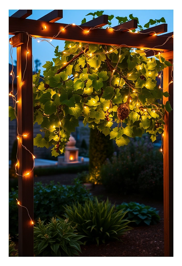 20 Grape Vine Trellis Ideas That Will Make Your Garden Stand Out! - 16. Trellis with Decorative Lighting