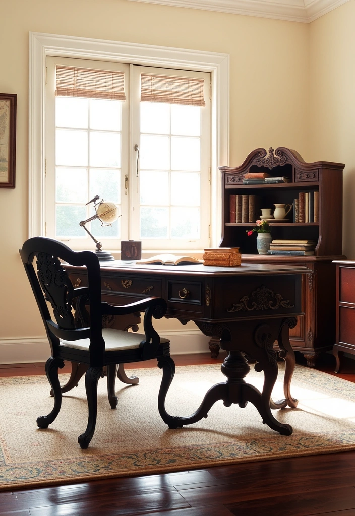 26 Stunning Moody Home Office Inspirations That Will Transform Your Workspace! - 9. Vintage Finds