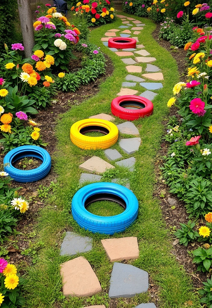 28 Cheap Walkway Ideas DIY That Will Transform Your Garden on a Budget! - 8. Tire Pathway