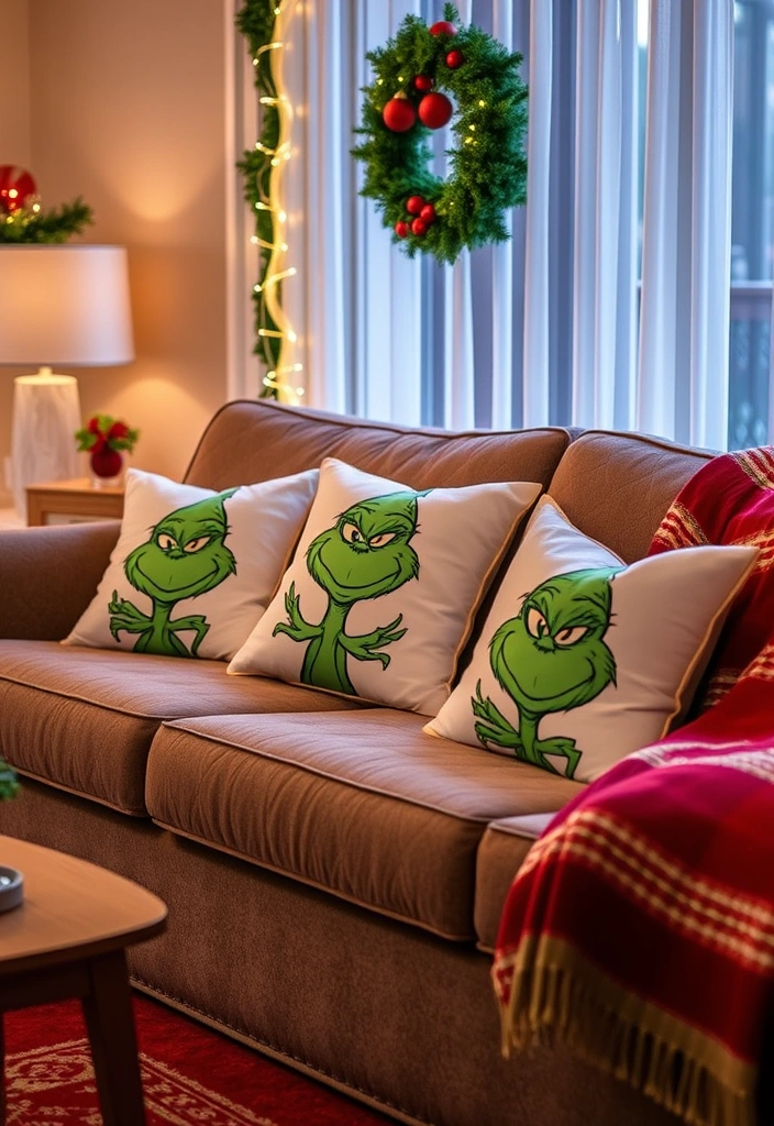 23 DIY Grinch Decorations That'll Make Your Holiday Season Merry and Bright! - 8. Grinch-Themed Pillow Covers