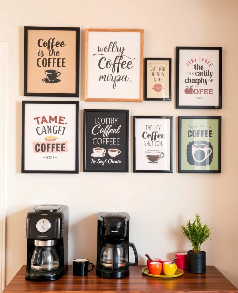 23 DIY Coffee Station Ideas That'll Transform Your Mornings! - 23. Personalized Gallery Wall Station