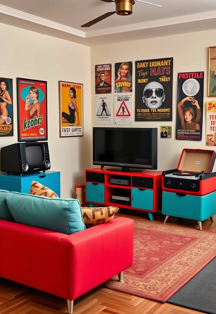 27 Modern TV Room Ideas That'll Transform Your Viewing Experience Forever! - 20. Retro Revival