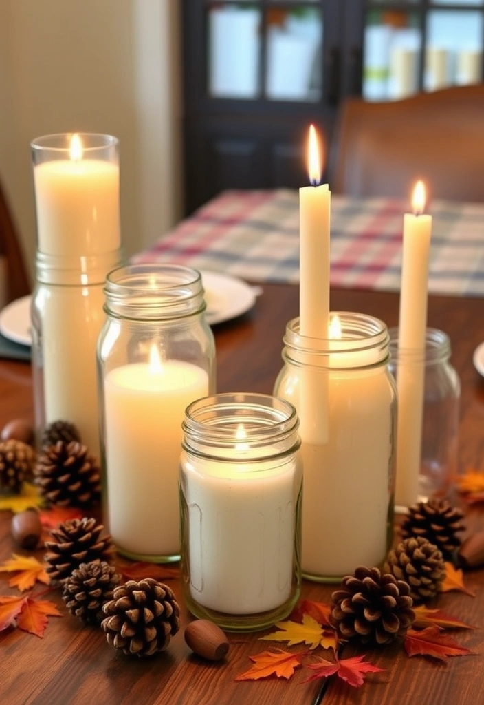 29 Fall Budget Decorating Ideas You Can’t Afford to Miss (Especially #16!) - 4. Candles in Mason Jars