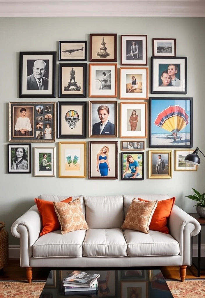 25 Modern 70s Living Room Ideas That'll Make You Want to Time Travel! - 13. Eclectic Gallery Walls