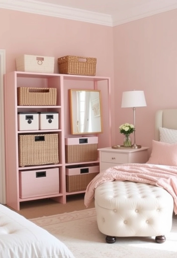 21 Blush Pink Bedroom Ideas That Will Make You Swoon! - 16. Functional Blush Storage